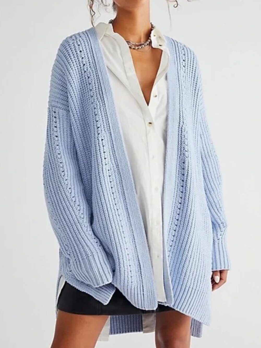 Free People Nightingale Knit Long Cardigan - Summer Rain - Size XS